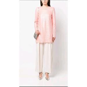 Stine Goya Heidi Sequin Tunic Mini Dress Side Slit Pink Size Medium